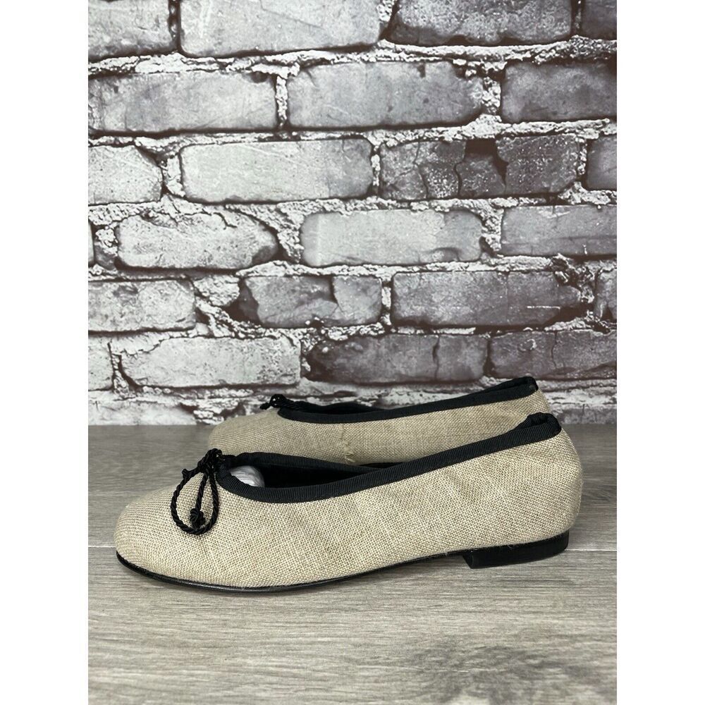 Kokua Tan Canvas Fabric Black Bow Casual Ballet Flats Shoes Women Sz 37EU/6.5US